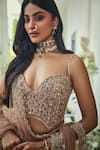 Buy_Isa By Dolly Wahal_Gold Net Sequins, Beads, Crystals, Embroidery Walnut Fishcut Lehenga Set _Online_at_Aza_Fashions