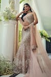 Shop_Isa By Dolly Wahal_Gold Net Sequins, Beads, Crystals, Embroidery Walnut Fishcut Lehenga Set _Online_at_Aza_Fashions
