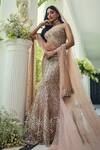 Shop_Isa By Dolly Wahal_Gold Net Sequins, Beads, Crystals, Embroidery Walnut Fishcut Lehenga Set 