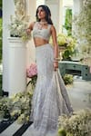 Buy_Isa By Dolly Wahal_Blue Organza, Net Embroidery, Sequins, Beads Tonal Fishcut Lehenga Set _at_Aza_Fashions