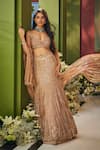Buy_Isa By Dolly Wahal_Gold Net Embroidery, Sequins, Zari Sweetheart Geometric Fishcut Lehenga Set _at_Aza_Fashions