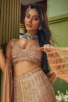 Buy_Isa By Dolly Wahal_Gold Net Embroidery, Sequins, Zari Sweetheart Geometric Fishcut Lehenga Set _Online_at_Aza_Fashions