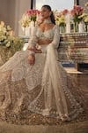 Shop_Isa By Dolly Wahal_Ivory Net Sequins, Crystals, Pearls, Embroidery, Ombre Gold Bridal Lehenga Set _Online_at_Aza_Fashions