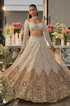 Buy_Isa By Dolly Wahal_Ivory Net Sequins, Crystals, Pearls, Embroidery, Ombre Gold Bridal Lehenga Set 