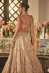 Isa By Dolly Wahal_Gold Net Sequins, Crystals, Embroidery Halter Neck Zara Embellished Lehenga Set _Online_at_Aza_Fashions
