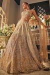 Shop_Isa By Dolly Wahal_Gold Net Sequins, Crystals, Embroidery Halter Neck Zara Embellished Lehenga Set _Online_at_Aza_Fashions