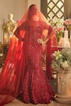 Isa By Dolly Wahal_Red Net Sequins, Crystals, Embroidery Sweetheart Scarlet Blouse And Lehenga Set _Online_at_Aza_Fashions