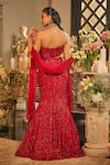Shop_Isa By Dolly Wahal_Red Net Sequins, Crystals, Embroidery Sweetheart Scarlet Blouse And Lehenga Set _at_Aza_Fashions