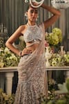 Isa By Dolly Wahal_Gray Net Sequins, Crystals, Embroidery Halter Lola Metallic Skirt And Blouse Set _Online_at_Aza_Fashions