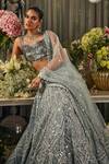 Buy_Isa By Dolly Wahal_Blue Net Mirrors, Sequins, Embroidery Square Neck Cerulean Lehenga Set _Online_at_Aza_Fashions
