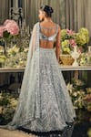 Shop_Isa By Dolly Wahal_Blue Net Mirrors, Sequins, Embroidery Square Neck Cerulean Lehenga Set _at_Aza_Fashions