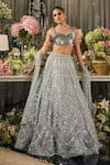 Buy_Isa By Dolly Wahal_Blue Net Mirrors, Sequins, Embroidery Square Neck Cerulean Lehenga Set _at_Aza_Fashions