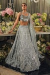 Buy_Isa By Dolly Wahal_Blue Net Mirrors, Sequins, Embroidery Square Neck Cerulean Lehenga Set 