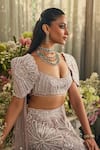 Isa By Dolly Wahal_Lavender Net Sequins, Crystals, Pearls, Embroidery, Floral Lehenga And Blouse Set _Online_at_Aza_Fashions