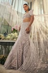 Buy_Isa By Dolly Wahal_Lavender Net Sequins, Crystals, Pearls, Embroidery, Floral Lehenga And Blouse Set _Online_at_Aza_Fashions