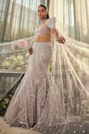 Buy_Isa By Dolly Wahal_Lavender Net Sequins, Crystals, Pearls, Embroidery, Floral Lehenga And Blouse Set _at_Aza_Fashions
