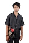 Buy_Raw & Rustic By Niti Bothra_Black Tencel, Denim Patchwork, Embroidery Rust Panel Shirt _at_Aza_Fashions