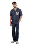Buy_Raw & Rustic By Niti Bothra_Navy Tencel, Denim Patchwork Dark Blue Midnight Mosaic Shirt _at_Aza_Fashions