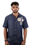Raw & Rustic By Niti Bothra_Navy Tencel, Denim Patchwork, Embroidery Dark Blue Urban Nomad Shirt _Online_at_Aza_Fashions