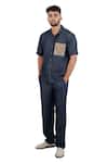 Shop_Raw & Rustic By Niti Bothra_Navy Tencel, Denim Patchwork Dark Blue Earth Shirt _Online_at_Aza_Fashions