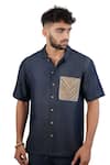 Buy_Raw & Rustic By Niti Bothra_Navy Tencel, Denim Patchwork Dark Blue Earth Shirt _at_Aza_Fashions