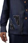 Raw & Rustic By Niti Bothra_Navy Tencel, Denim Patchwork, Embroidery Dark Blue Artisanal Kantha Shacket _Online_at_Aza_Fashions