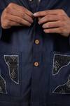 Shop_Raw & Rustic By Niti Bothra_Navy Tencel, Denim Patchwork, Embroidery Dark Blue Artisanal Kantha Shacket _Online_at_Aza_Fashions