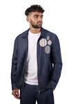 Buy_Raw & Rustic By Niti Bothra_Navy Tencel, Denim Patchwork Dark Blue Urban Nomad Zipper Shacket _at_Aza_Fashions