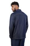Shop_Raw & Rustic By Niti Bothra_Navy Tencel, Denim Patchwork Dark Blue Urban Nomad Zipper Shacket _at_Aza_Fashions