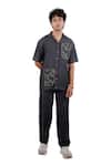 Shop_Raw & Rustic By Niti Bothra_Black Tencel, Denim Embroidery, Patchwork Kantha Shirt _at_Aza_Fashions