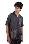 Buy_Raw & Rustic By Niti Bothra_Black Tencel, Denim Embroidery, Patchwork Kantha Shirt _Online_at_Aza_Fashions