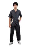 Buy_Raw & Rustic By Niti Bothra_Black Tencel, Denim Patchwork Asymmetric Shirt _at_Aza_Fashions