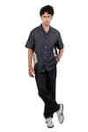 Buy_Raw & Rustic By Niti Bothra_Black Tencel, Denim Patchwork Asymmetric Shirt _Online_at_Aza_Fashions