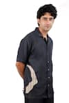 Shop_Raw & Rustic By Niti Bothra_Black Tencel, Denim Patchwork Asymmetric Shirt _Online_at_Aza_Fashions
