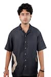 Raw & Rustic By Niti Bothra_Black Tencel, Denim Patchwork Asymmetric Shirt _at_Aza_Fashions