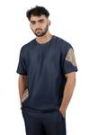 Buy_Raw & Rustic By Niti Bothra_Navy Tencel, Denim Patchwork Dark Blue Artisanal T-shirt _at_Aza_Fashions