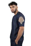 Shop_Raw & Rustic By Niti Bothra_Navy Tencel, Denim Patchwork Dark Blue Artisanal T-shirt _Online_at_Aza_Fashions