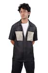 Shop_Raw & Rustic By Niti Bothra_Black Tencel, Denim Patchwork, Embroidery Cloud Zipper Shirt _Online_at_Aza_Fashions