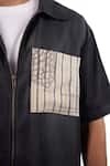 Shop_Raw & Rustic By Niti Bothra_Black Tencel, Denim Patchwork, Embroidery Cloud Zipper Shirt 