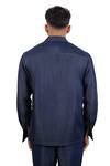 Shop_Raw & Rustic By Niti Bothra_Navy Tencel, Denim Patchwork, Embroidery Dark Blue Rust Panel Shacket _at_Aza_Fashions