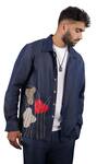 Buy_Raw & Rustic By Niti Bothra_Navy Tencel, Denim Patchwork, Embroidery Dark Blue Rust Panel Shacket _at_Aza_Fashions
