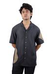 Shop_Raw & Rustic By Niti Bothra_Black Tencel, Denim Patchwork Artisanal Shirt _at_Aza_Fashions