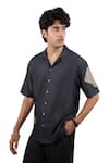 Buy_Raw & Rustic By Niti Bothra_Black Tencel, Denim Patchwork Artisanal Shirt _at_Aza_Fashions