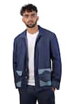 Buy_Raw & Rustic By Niti Bothra_Blue Tencel, Denim Patchwork Dark River Flow Shacket _at_Aza_Fashions