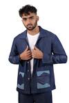 Raw & Rustic By Niti Bothra_Blue Tencel, Denim Patchwork Dark River Flow Shacket _Online_at_Aza_Fashions