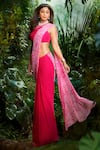 Shop_Aza X Shilpa Shetty Kundra_Pink Chiffon Pearls Halter Abstract Animal Print Pre-draped Saree With Blouse _at_Aza_Fashions