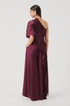 Shop_Aroka_Burgundy Smocking, Embroidery One Shoulder Pisa Asymmetric Top _at_Aza_Fashions