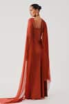 Shop_Aroka_Rust Modal, Satin, Viscose Chinon Chiffon Cowl Neck Tyra Slip Dress With Scarf _at_Aza_Fashions