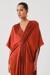 Buy_Aroka_Rust Modal, Satin V-neck Regal Kaftan _Online_at_Aza_Fashions