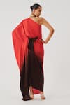 Shop_Aroka_Red Modal, Satin One Shoulder Ombre Effect Kaftan _at_Aza_Fashions